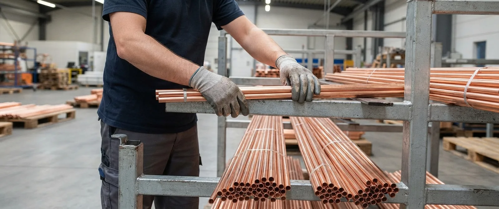 Incoming OFHC copper tube bundled on segregated storage racks during lot verification