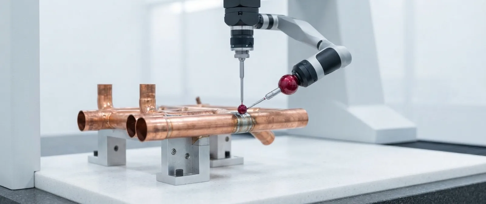 Post-braze visual inspection of fillet quality on a completed OFHC copper heat exchanger