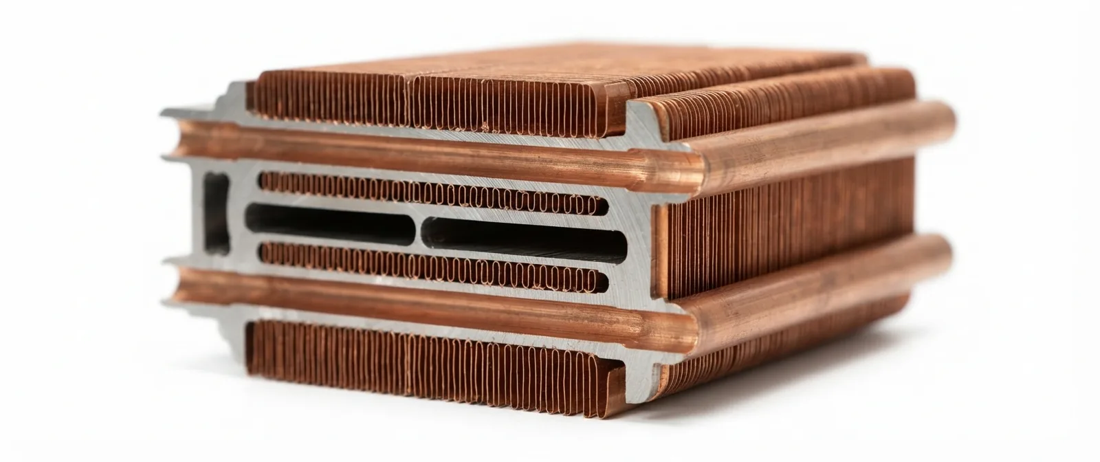 A brazed copper finned heat exchanger — the core that moves heat from the flame into the water
