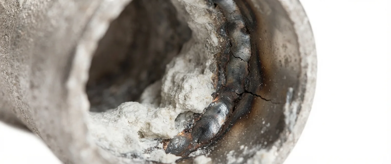 Scale and corrosion inside an RV water heater exchanger — the failure mode the challenges below describe