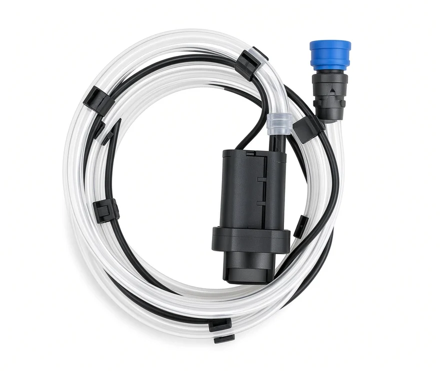 Silicone water-inlet hose with the 12 V submersible pump and its quick-connect coupling