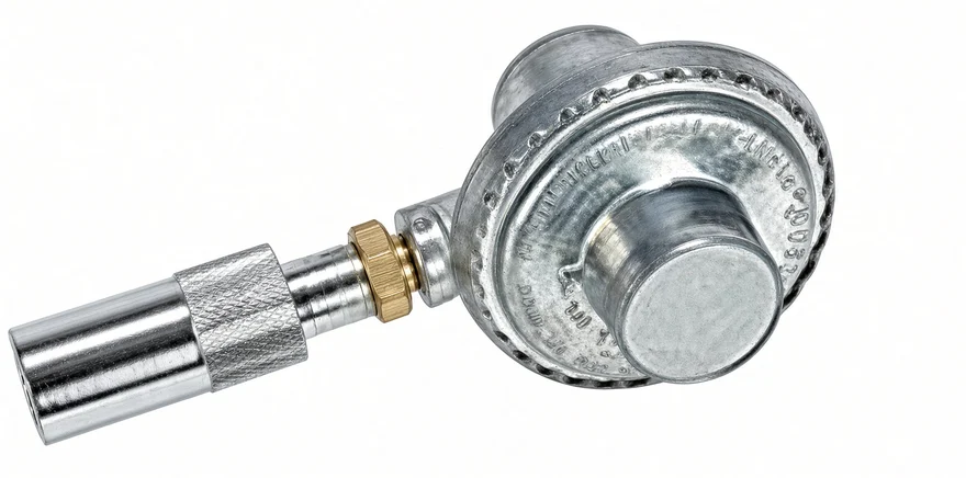 Pressure-reducing valve with its brass stem and the diaphragm housing beside it